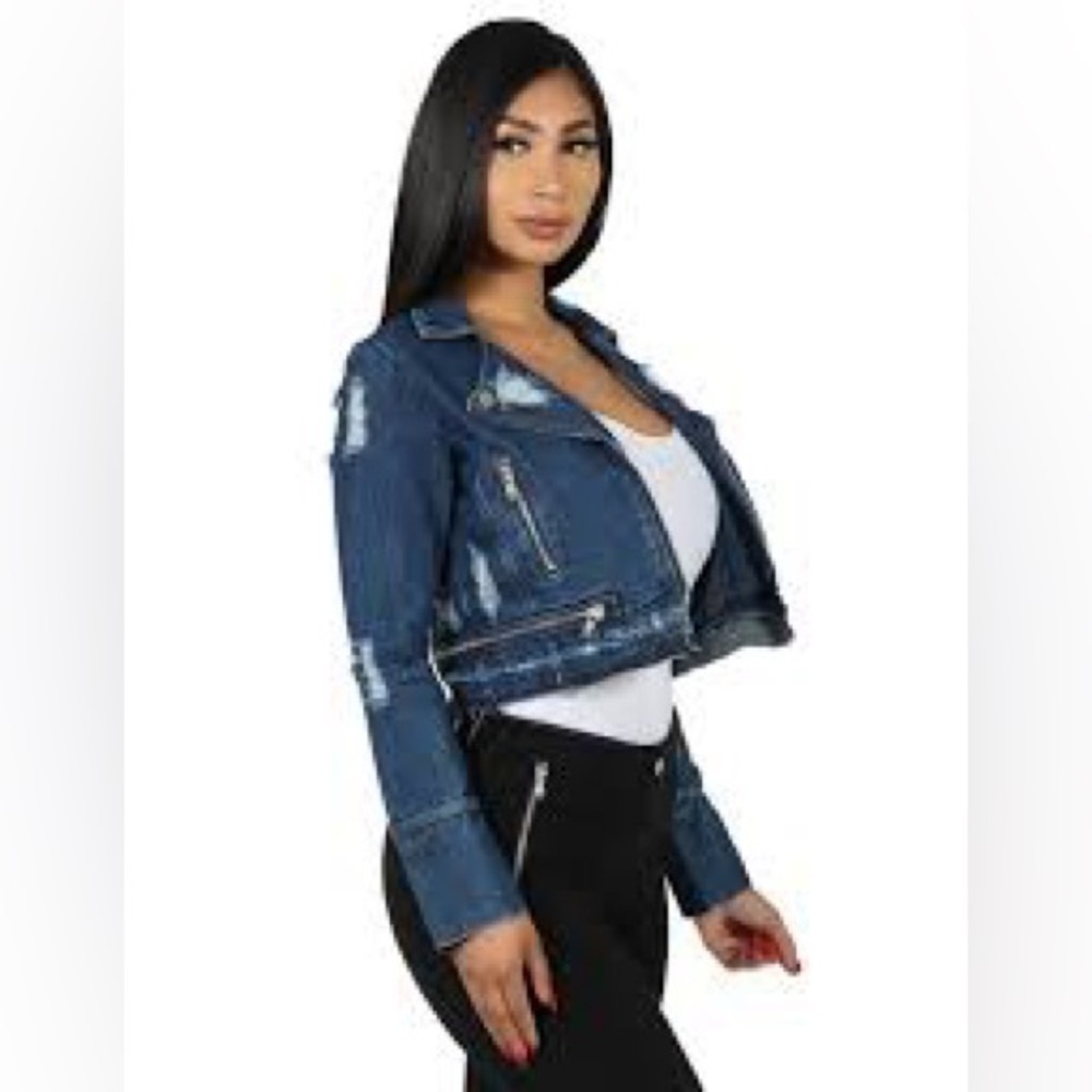 BBJ Los Angeles Distressed Denim Jean Jacket Size XL